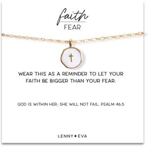 Faith Over Fear Gold Cross Necklace White Cross 3.5Inch Inspirational Minimalist